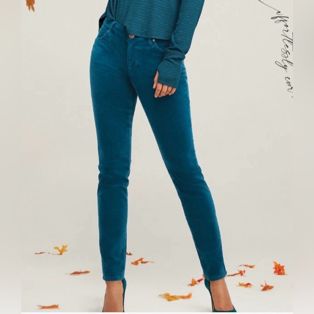 Cabi Size 10 Corduroy High Rise 5-Pocket Skinny Pants Green Teal 4137 EUC